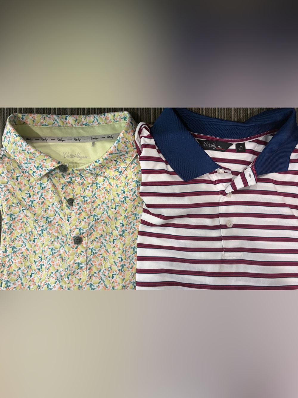 Walter Hagen golf tee bundle shirt polo performance lemons stripes USA L active